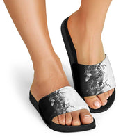 Hawaii Tropical Plant Monochrome Slide Sandals Vibrant Polynesian Pattern