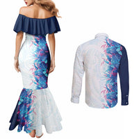 Hawaii Tropical Plant UliUli Couples Matching Mermaid Dress and Long Sleeve Button Shirt Vibrant Polynesian Pattern