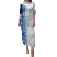 Hawaii Tropical Plant UliUli Family Matching Puletasi and Hawaiian Shirt Vibrant Polynesian Pattern LT01 Mom's Dress Blue - Polynesian Pride