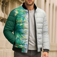 Hawaii Tropical Plant Omaomao Bomber Puffer Jacket Vibrant Polynesian Pattern