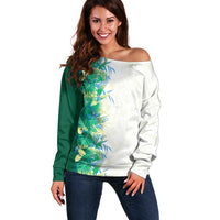 Hawaii Tropical Plant Omaomao Off Shoulder Sweater Vibrant Polynesian Pattern