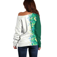 Hawaii Tropical Plant Omaomao Off Shoulder Sweater Vibrant Polynesian Pattern