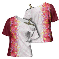 Hawaii Tropical Plant Akala Cross Shoulder Shirt Vibrant Polynesian Pattern