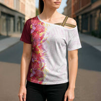 Hawaii Tropical Plant Akala Cross Shoulder Shirt Vibrant Polynesian Pattern