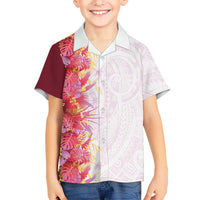 Hawaii Tropical Plant Akala Family Matching Long Sleeve Bodycon Dress and Hawaiian Shirt Vibrant Polynesian Pattern LT01 Son's Shirt Pink - Polynesian Pride