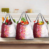 Hawaii Tropical Plant Akala Grocery Bag Vibrant Polynesian Pattern
