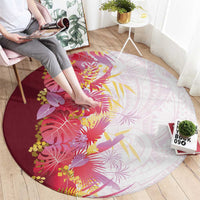 Hawaii Tropical Plant Akala Round Carpet Vibrant Polynesian Pattern