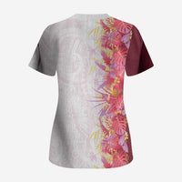 Hawaii Tropical Plant Akala Scrub Top Vibrant Polynesian Pattern