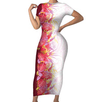 Hawaii Tropical Plant Akala Short Sleeve Bodycon Dress Vibrant Polynesian Pattern LT01 Long Dress Pink - Polynesian Pride