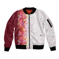 Hawaii Tropical Plant Akala Sleeve Zip Bomber Jacket Vibrant Polynesian Pattern