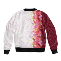 Hawaii Tropical Plant Akala Sleeve Zip Bomber Jacket Vibrant Polynesian Pattern