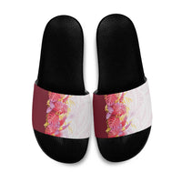 Hawaii Tropical Plant Akala Slide Sandals Vibrant Polynesian Pattern