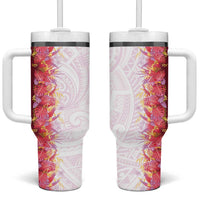 Hawaii Tropical Plant Akala Tumbler With Handle Vibrant Polynesian Pattern