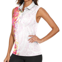Hawaii Tropical Plant Akala Women Sleeveless Polo Shirt Vibrant Polynesian Pattern LT01 - Polynesian Pride