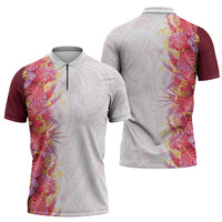 Hawaii Tropical Plant Akala Zipper Polo Shirt Vibrant Polynesian Pattern LT01 - Polynesian Pride