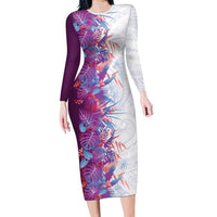 Hawaii Tropical Plant Poni Long Sleeve Bodycon Dress Vibrant Polynesian Pattern LT01 Long Dress Purple - Polynesian Pride