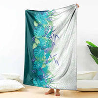 Hawaii Tropical Plant Teal Blanket Vibrant Polynesian Pattern