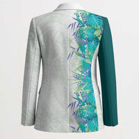 Hawaii Tropical Plant Teal Blazer Vibrant Polynesian Pattern