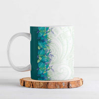 Hawaii Tropical Plant Teal Ceramic Mug Vibrant Polynesian Pattern