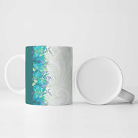 Hawaii Tropical Plant Teal Ceramic Mug Vibrant Polynesian Pattern
