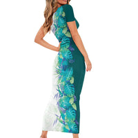 Hawaii Tropical Plant Teal Family Matching Short Sleeve Bodycon Dress and Hawaiian Shirt Vibrant Polynesian Pattern LT01 - Polynesian Pride