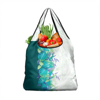 Hawaii Tropical Plant Teal Grocery Bag Vibrant Polynesian Pattern