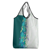 Hawaii Tropical Plant Teal Grocery Bag Vibrant Polynesian Pattern