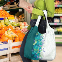 Hawaii Tropical Plant Teal Grocery Bag Vibrant Polynesian Pattern