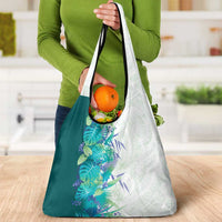 Hawaii Tropical Plant Teal Grocery Bag Vibrant Polynesian Pattern