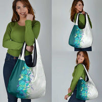 Hawaii Tropical Plant Teal Grocery Bag Vibrant Polynesian Pattern