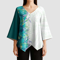 Hawaii Tropical Plant Teal Kimono Sleeve Blouse Vibrant Polynesian Pattern LT01 - Polynesian Pride
