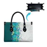 Hawaii Tropical Plant Teal Leather Bag Vibrant Polynesian Pattern