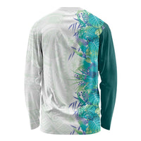 Hawaii Tropical Plant Teal Long Sleeve Shirt Vibrant Polynesian Pattern