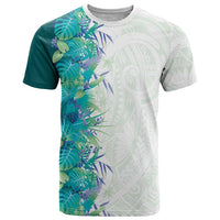 Hawaii Tropical Plant Teal T Shirt Vibrant Polynesian Pattern