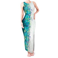 Hawaii Tropical Plant Teal Tank Maxi Dress Vibrant Polynesian Pattern