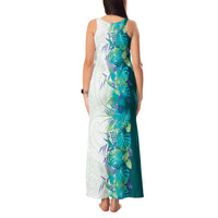 Hawaii Tropical Plant Teal Tank Maxi Dress Vibrant Polynesian Pattern
