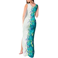 Hawaii Tropical Plant Teal Tank Maxi Dress Vibrant Polynesian Pattern