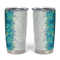 Hawaii Tropical Plant Teal Tumbler Cup Vibrant Polynesian Pattern