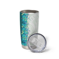 Hawaii Tropical Plant Teal Tumbler Cup Vibrant Polynesian Pattern