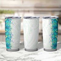 Hawaii Tropical Plant Teal Tumbler Cup Vibrant Polynesian Pattern