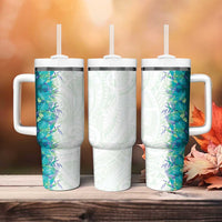 Hawaii Tropical Plant Teal Tumbler With Handle Vibrant Polynesian Pattern