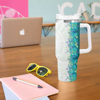Hawaii Tropical Plant Teal Tumbler With Handle Vibrant Polynesian Pattern