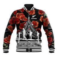 New Zealand ANZAC Day Baseball Jacket Poppy With Polynesian Pattern LT01 Unisex Black - Polynesian Pride