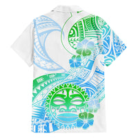Kia Ora Maori New Zealand Pastel Family Matching Off Shoulder Long Sleeve Dress and Hawaiian Shirt Sun Ta Moko Aqua Green Version LT01 - Polynesian Pride