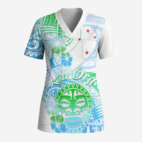 Kia Ora Maori New Zealand Pastel Scrub Top Sun Ta Moko Aqua Green Version - Polynesian Pride