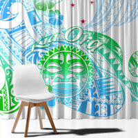 Kia Ora Maori New Zealand Pastel Window Curtain Sun Ta Moko Aqua Green Version LT01 - Polynesian Pride