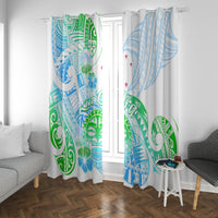 Kia Ora Maori New Zealand Pastel Window Curtain Sun Ta Moko Aqua Green Version LT01 With Grommets Aqua - Polynesian Pride