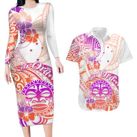 Kia Ora Maori New Zealand Pastel Couples Matching Long Sleeve Bodycon Dress and Hawaiian Shirt Sun Ta Moko Sunset Version LT01 Orange - Polynesian Pride
