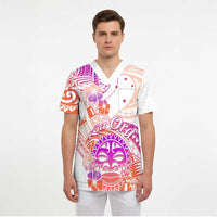 Kia Ora Maori New Zealand Pastel Scrub Top Sun Ta Moko Sunset Version - Polynesian Pride