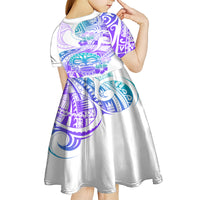 Kia Ora Maori New Zealand Pastel Kid Short Sleeve Dress Sun Ta Moko Violet Version LT01 - Polynesian Pride
